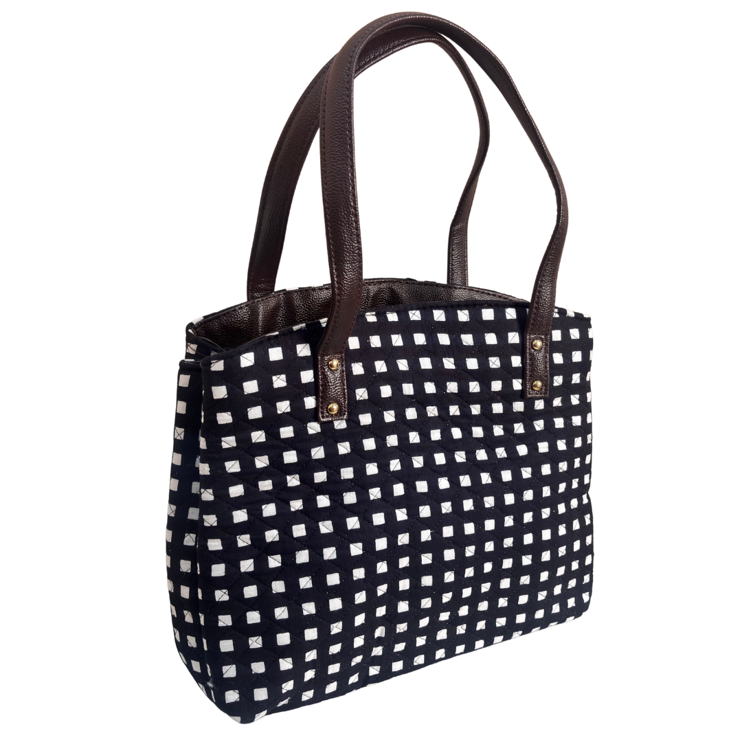 The House of RajPadmini Cross Quilted Cotton Tote Bag with Matching Pouch