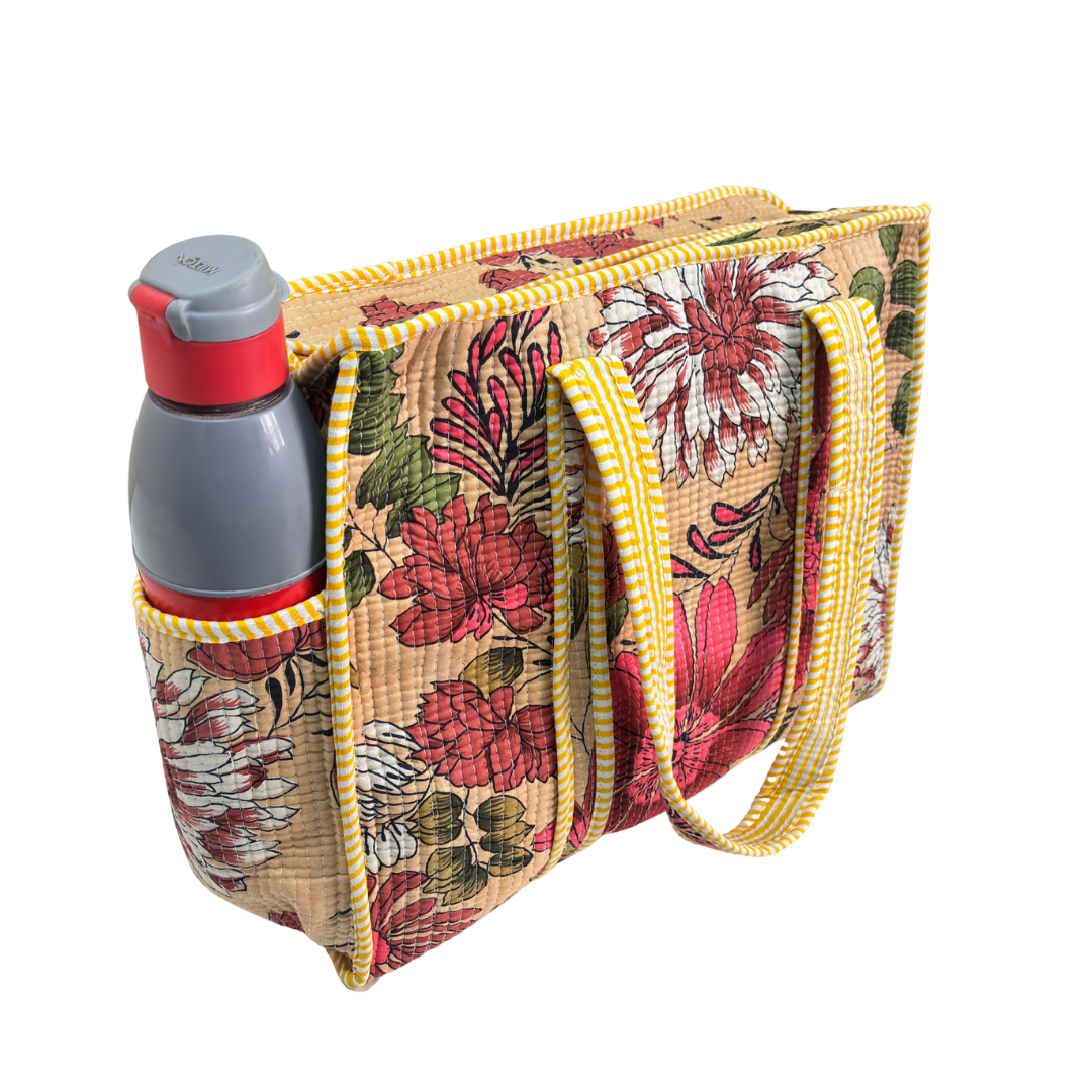 RajPadmini 4-in-1 Festive Gifting COMBO : Premium Quilted Tote Bag + 3 Waterproof Pouches = Your Complete Organization Solution!