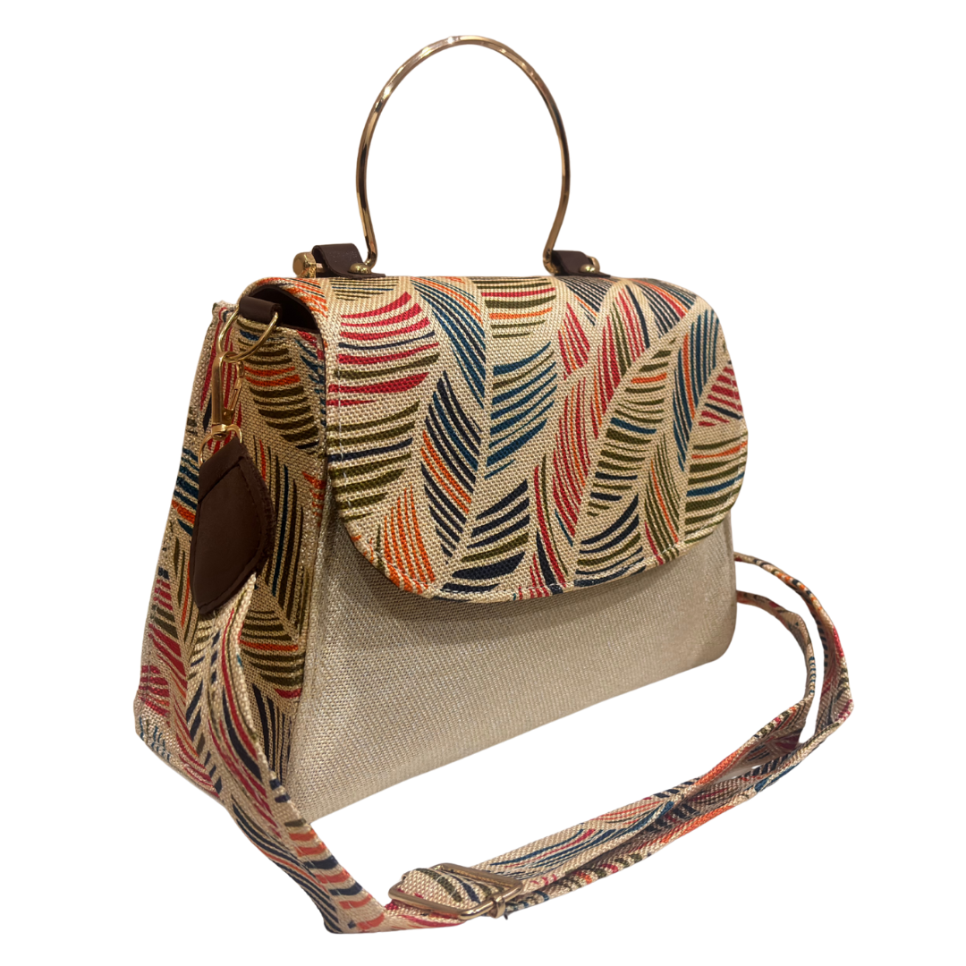 The House of RajPadmini Sanganer Heritage Edition | Hand-Block Print Sling Bag with Signature Metal Ring Handle & Double Partition