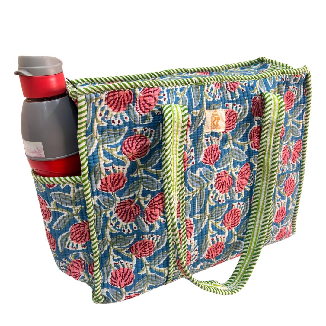 Artisan Quilted Bloom Quilted Cotton Tote - Handcrafted Shopping Companion