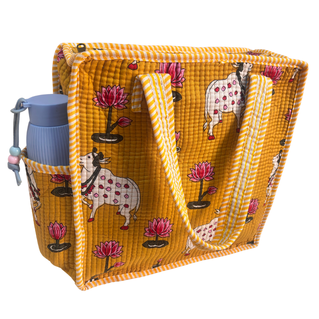 RajPadmini Handcrafted Quilted Cotton Ghar Se Mandir Edition - Tiffin & Pooja Carrier Collection