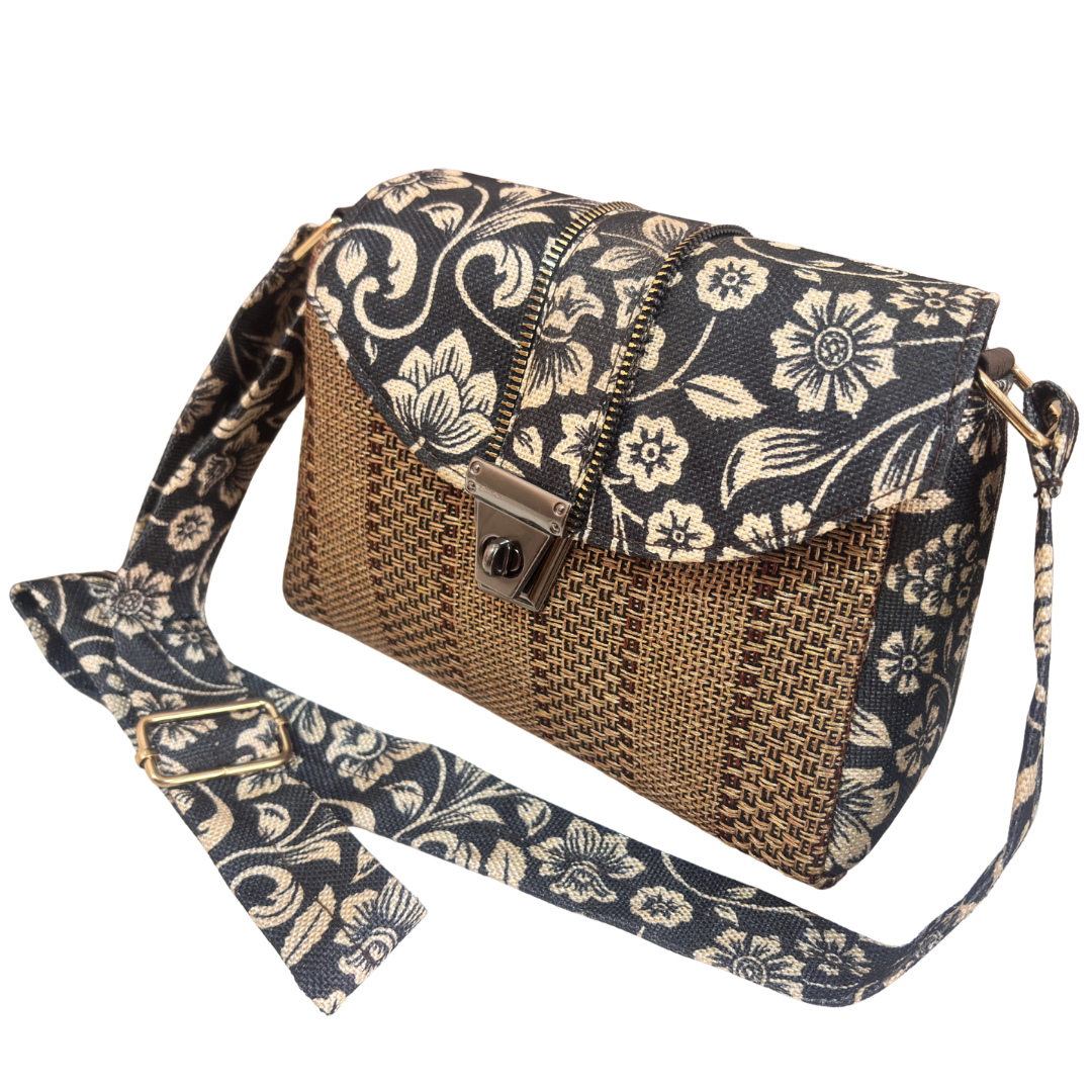 Handcrafted Jute Crossbody Sling Bag for Women — Double Partition Daily Sling with Cotton Lining | The House of RajPadmini