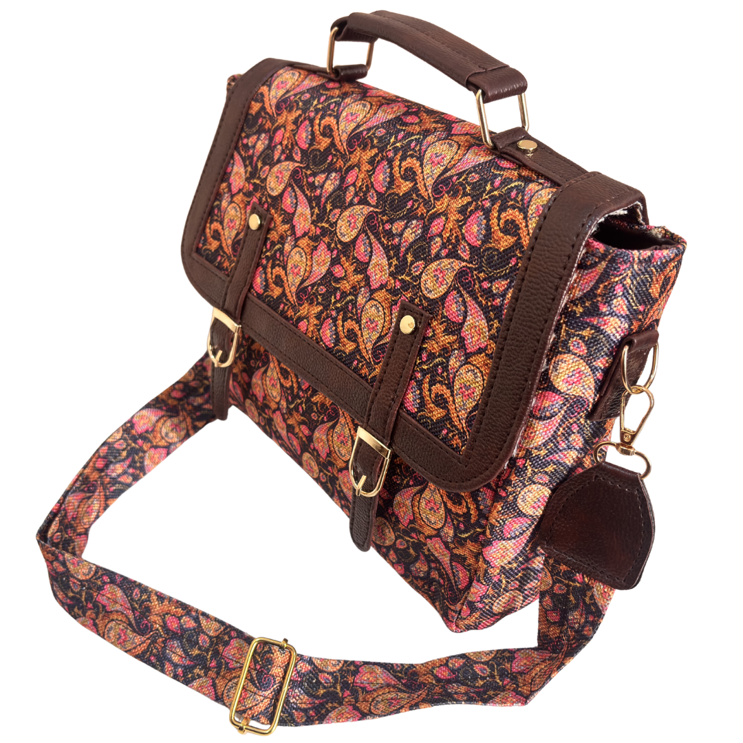 Brown Briefcase Sling Bag interior view – double partition compartments for organised storage