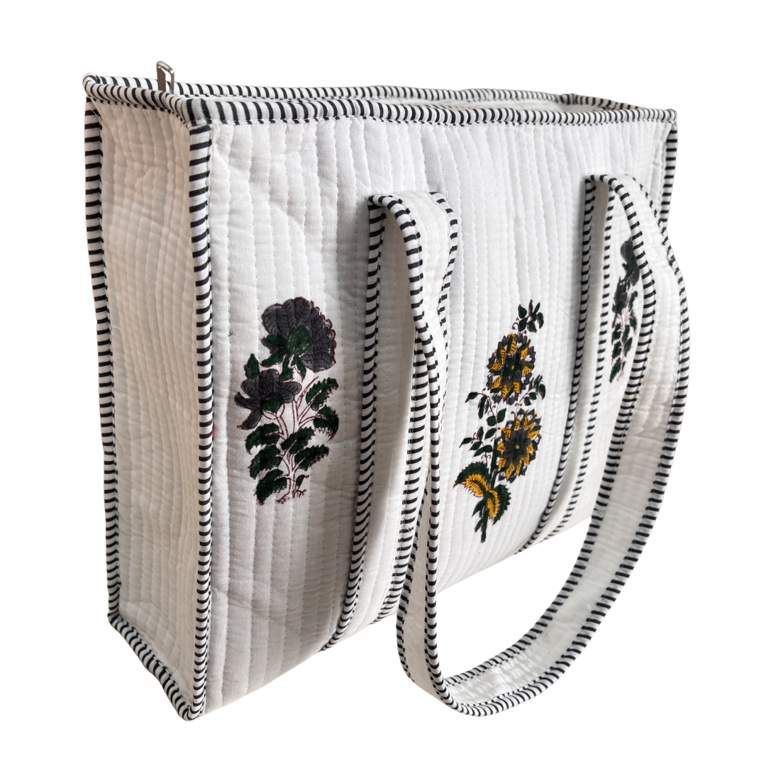 Artisan Quilted Bloom Quilted Cotton Tote - Handcrafted Shopping Companion