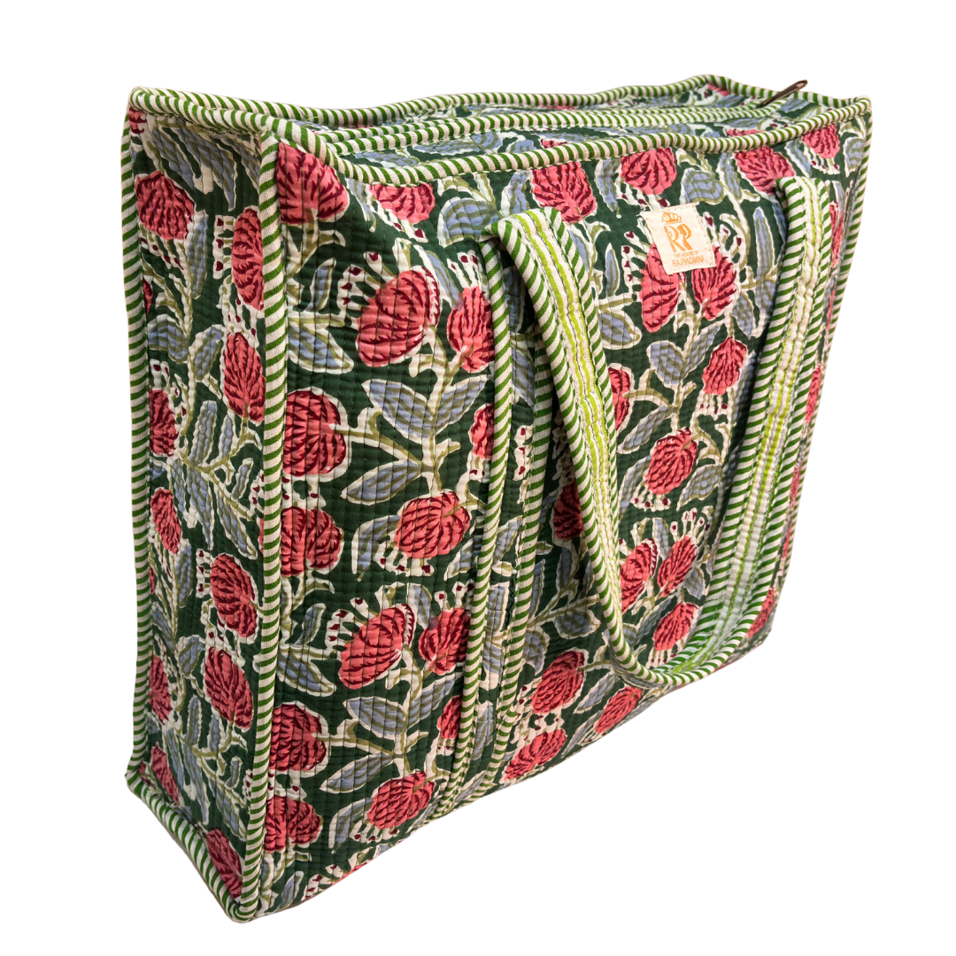 Quilted Cotton Shopping Tote Bag – Block Print, Handcrafted | The House of RajPadmini