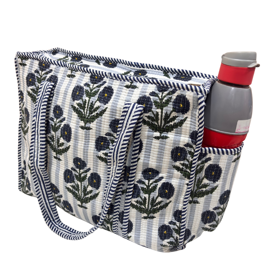 Artisan Quilted Bloom Quilted Cotton Tote - Handcrafted Shopping Companion