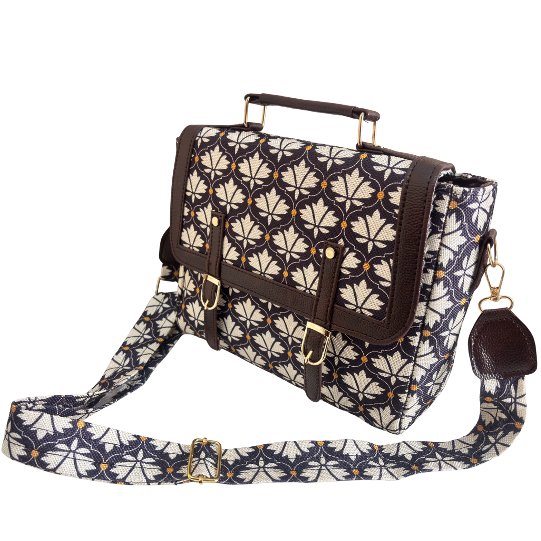 Grey Floral Briefcase Sling Bag interior – double partition compartments and clean lining detail