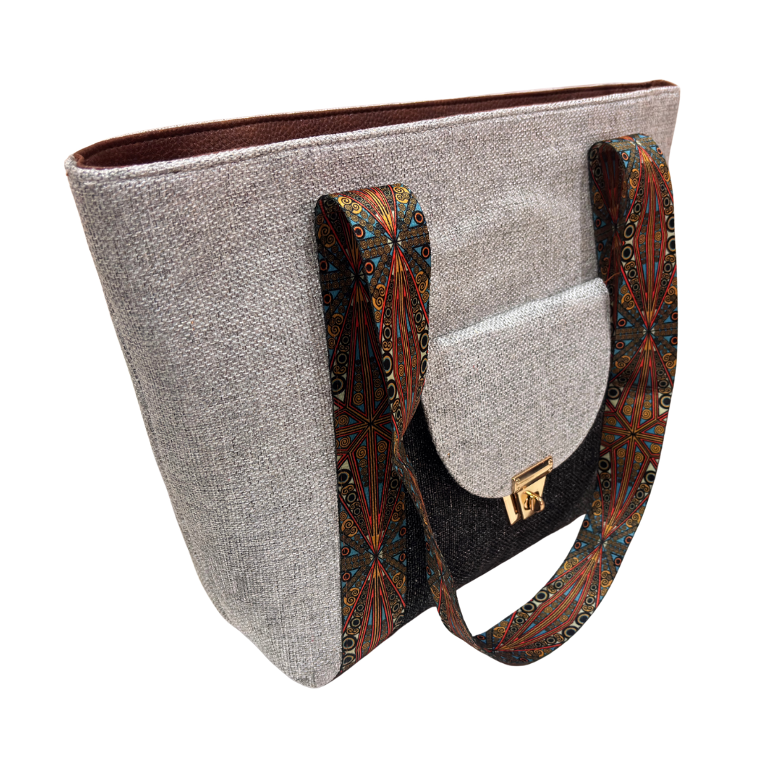 Boardroom Jute Tote Bag for Women | Office Laptop Tote with Faux Leather Trim | Heritage Craft
