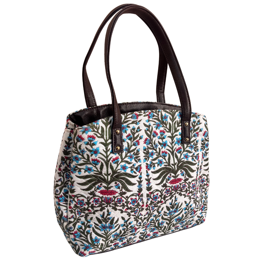 The House of RajPadmini Cross Quilted Cotton Tote Bag with Matching Pouch
