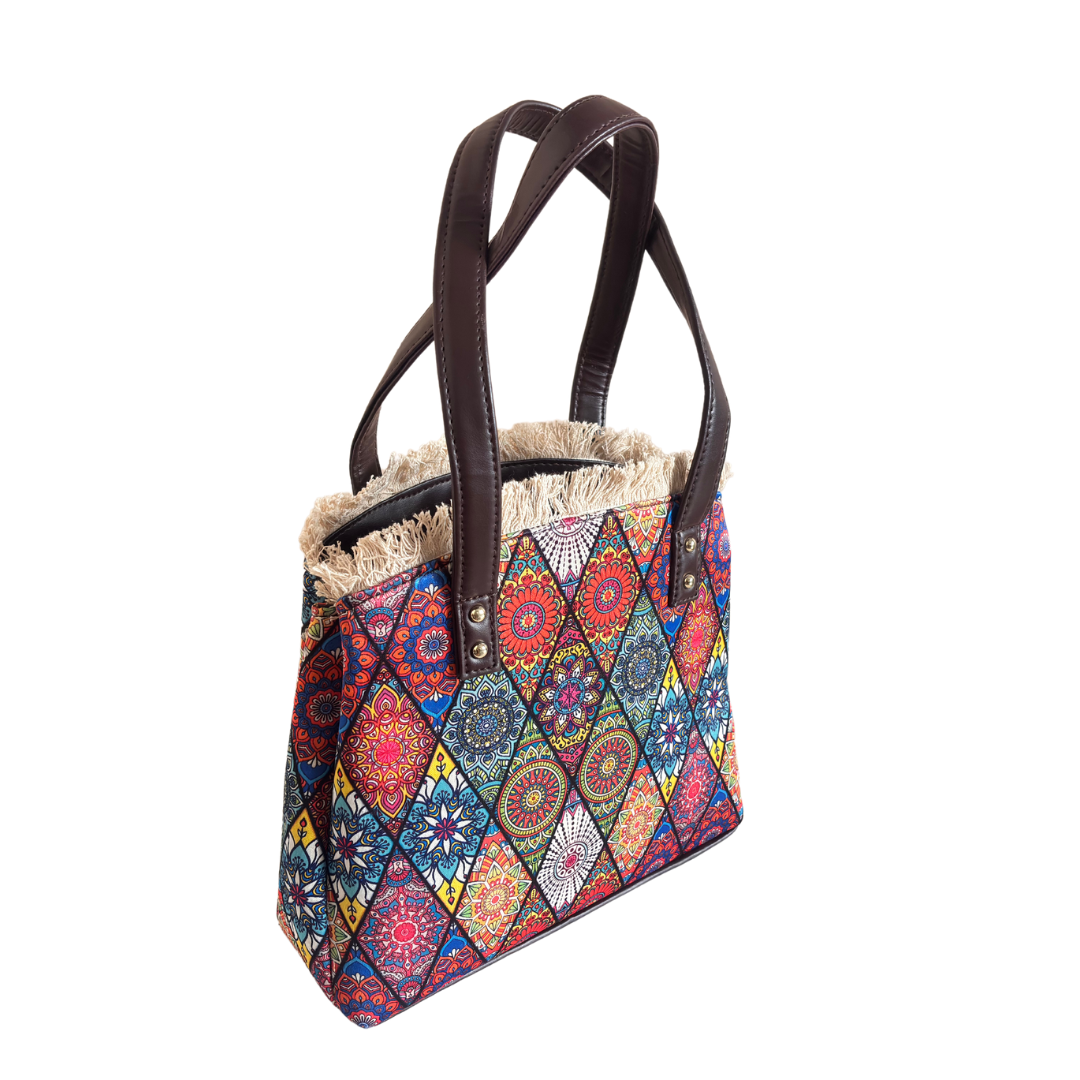 Rajasthani Diamond Print Tote Bag with Complimentary Pouch - The House of RajPadmini