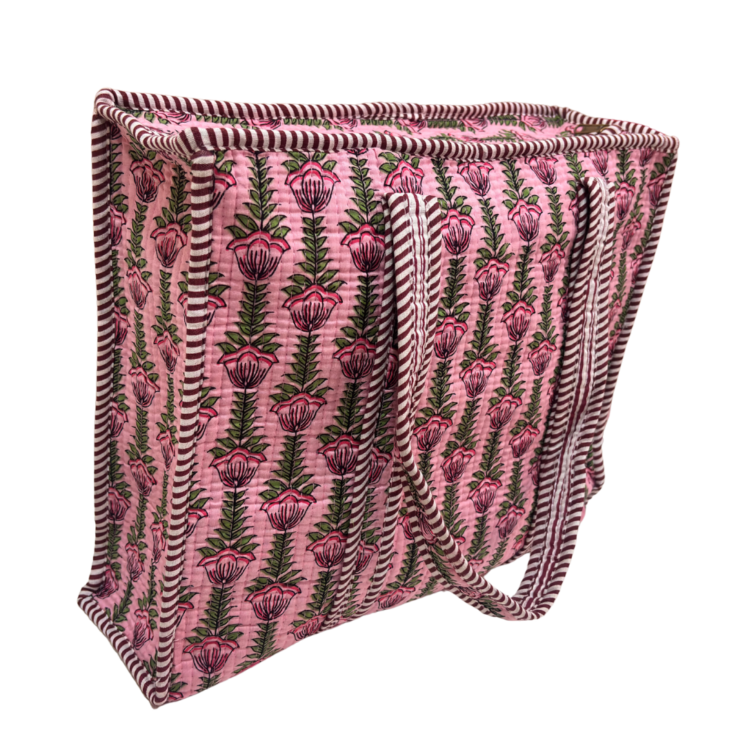 Artisan Quilted Bloom Quilted Cotton Tote - Handcrafted Shopping Companion