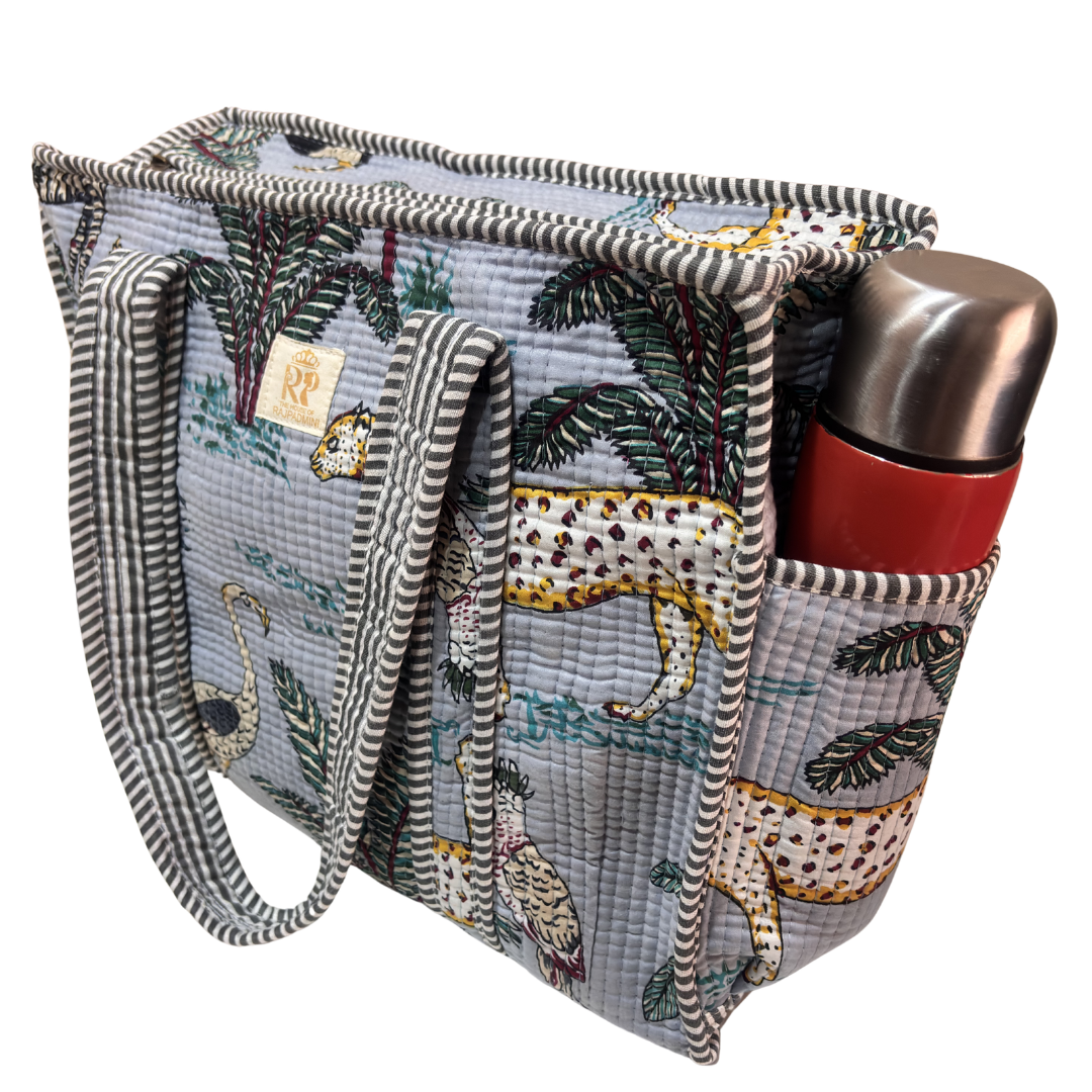 RajPadmini 4-in-1 Super Mom's Edition COMBO : Premium Quilted Tote Bag + 3 Waterproof Pouches = Your Complete Organization Solution!