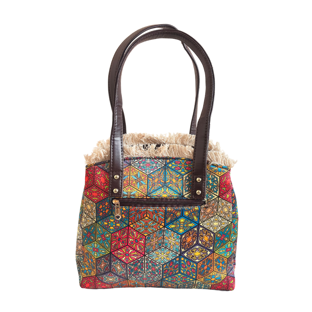 Rajasthani Cube Print Tote Bag with Complimentary Pouch - The House of RajPadmini