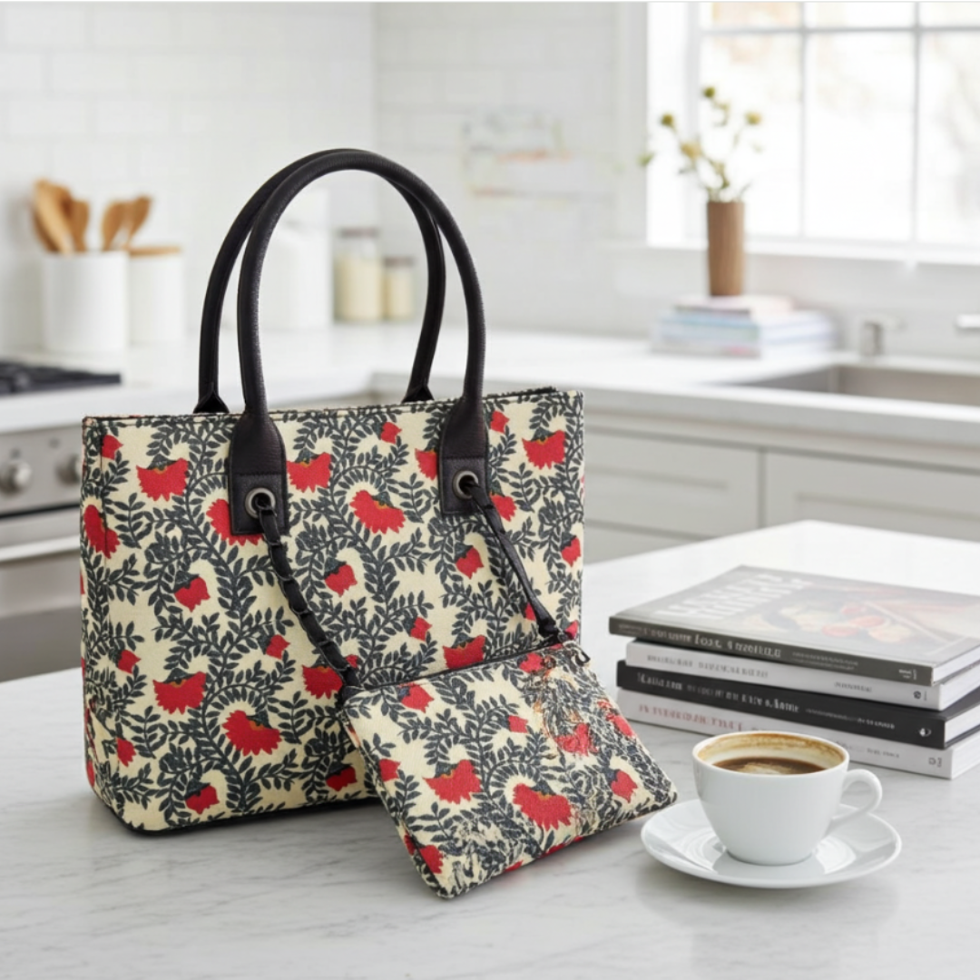The House of RajPadmini Printed Tote Bag Set with Complementary Pouch