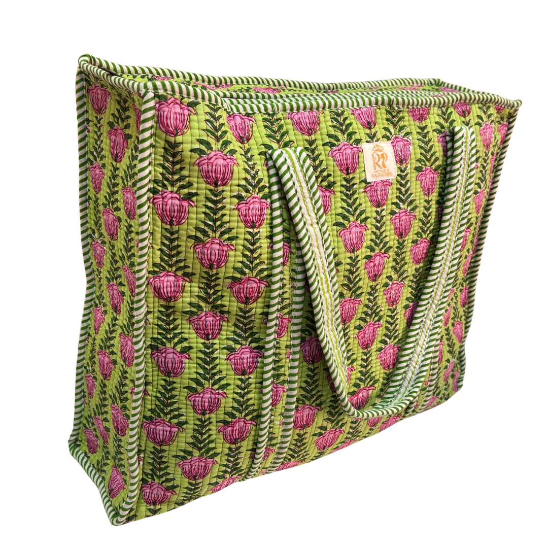 Quilted Cotton Shopping Tote Bag – Block Print, Handcrafted | The House of RajPadmini