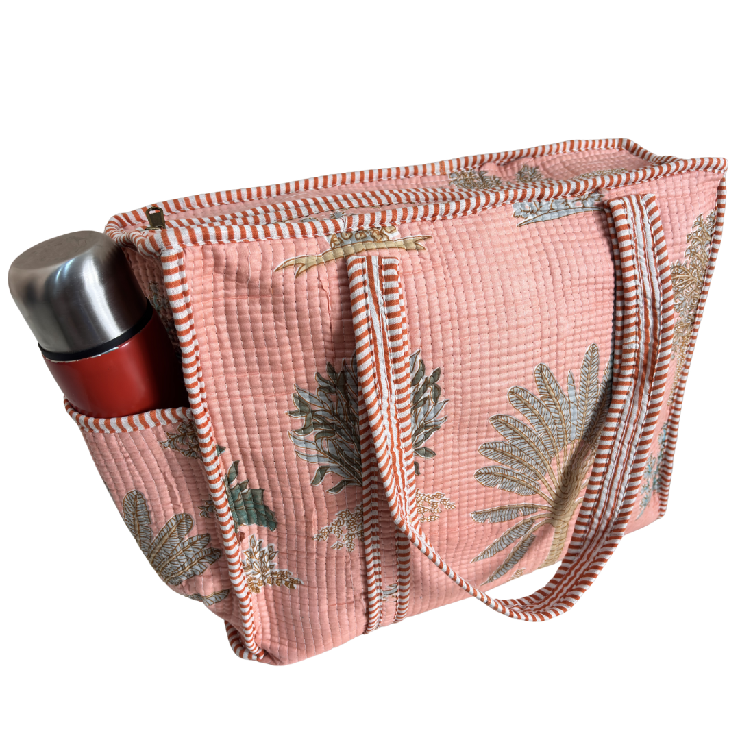 Artisan Quilted Bloom Quilted Cotton Tote - Handcrafted Shopping Companion