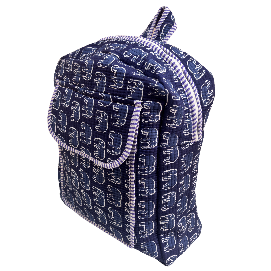 The Jungle Book Edition:- Premium Quilted Blue Cotton Backpack with Animal Print Design - Stylish Eco-Friendly Bag for School, Travel, and Everyday Adventures