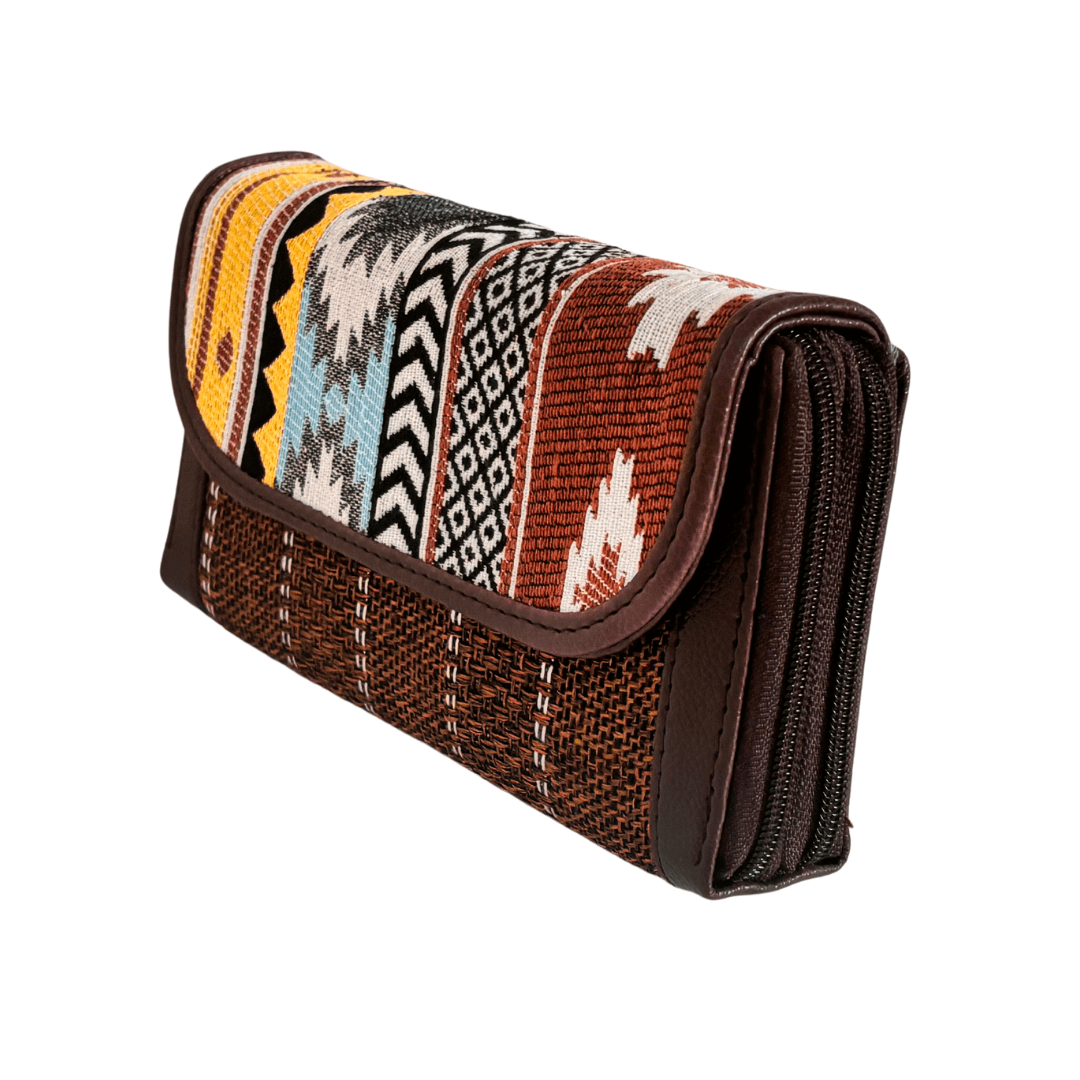 The Hamsafar Edition:- Women's Ethnic Rust Brown Jute Fabric Wallet with Double Partition