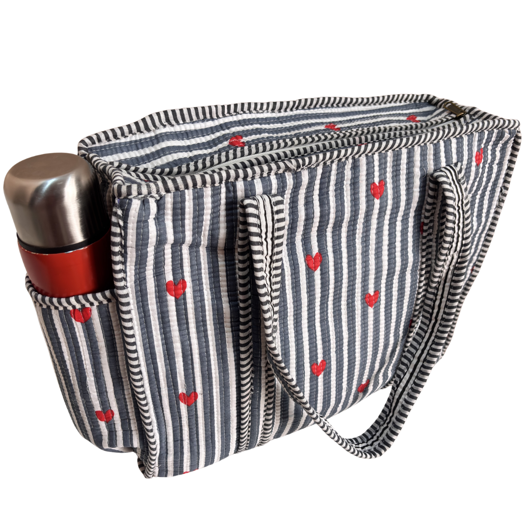 Artisan Quilted Bloom Quilted Cotton Tote - Handcrafted Shopping Companion