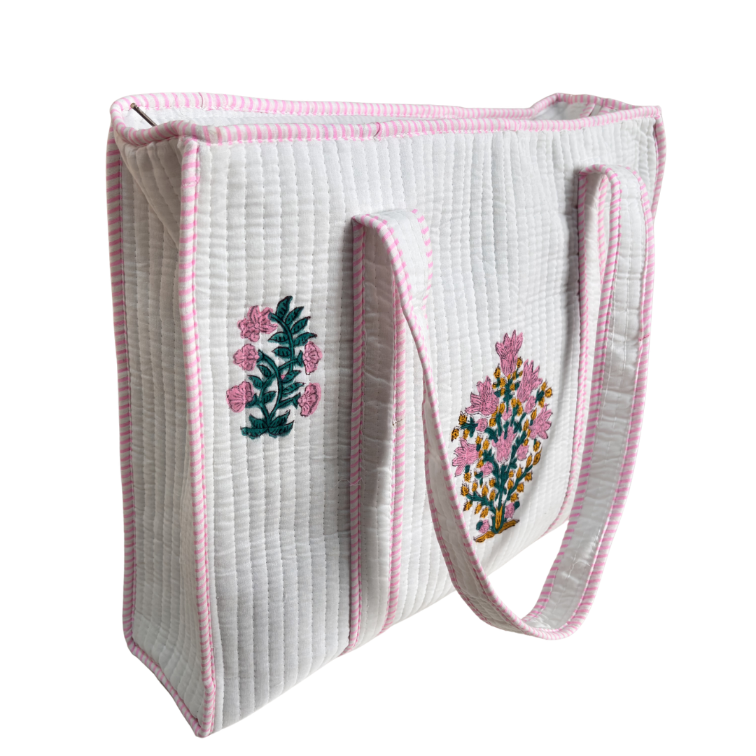 Quilted Cotton Shopping Tote Bag – Block Print, Handcrafted | The House of RajPadmini