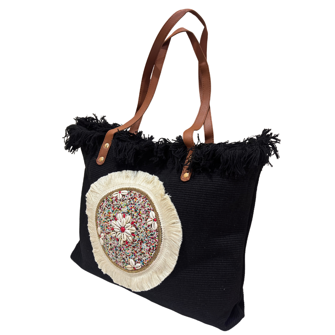 Beaded Canvas Tote Bag for Women | Hand-Embellished Bohemian Tote