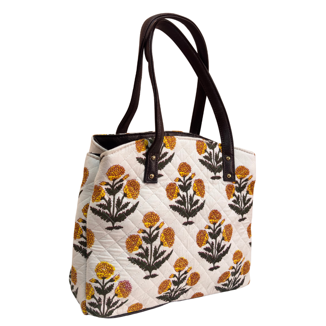 The House of RajPadmini Cross Quilted Cotton Tote Bag with Matching Pouch