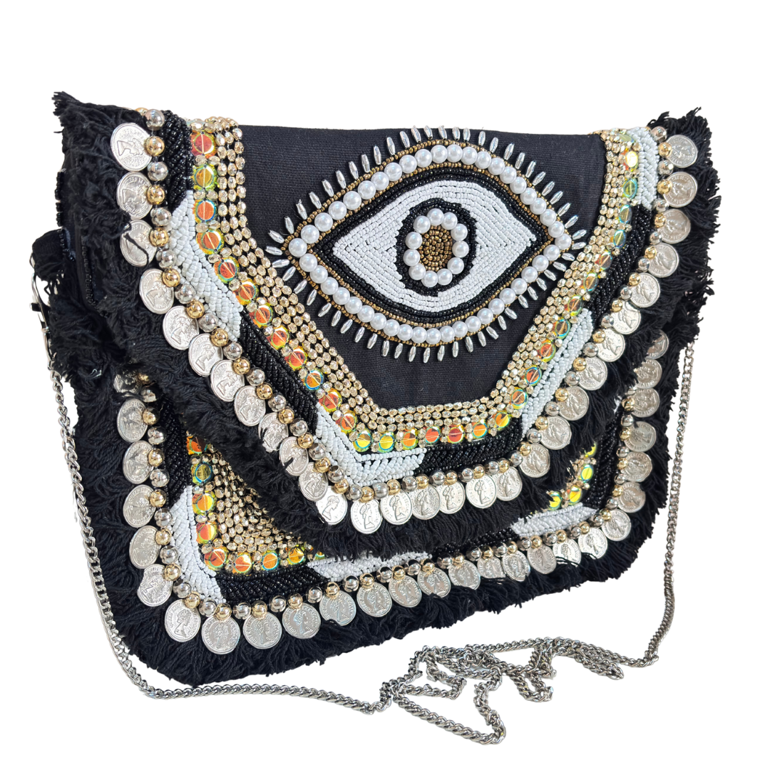 Boho Chic Cotton Crossbody Clutch and Convertible Sling