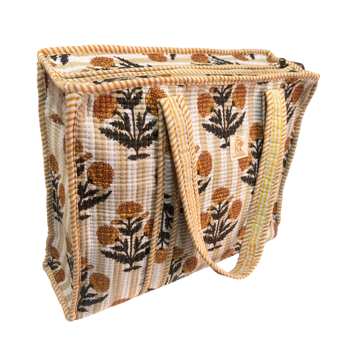 Artisan Quilted Bloom Quilted Cotton Tote - Handcrafted Shopping Companion
