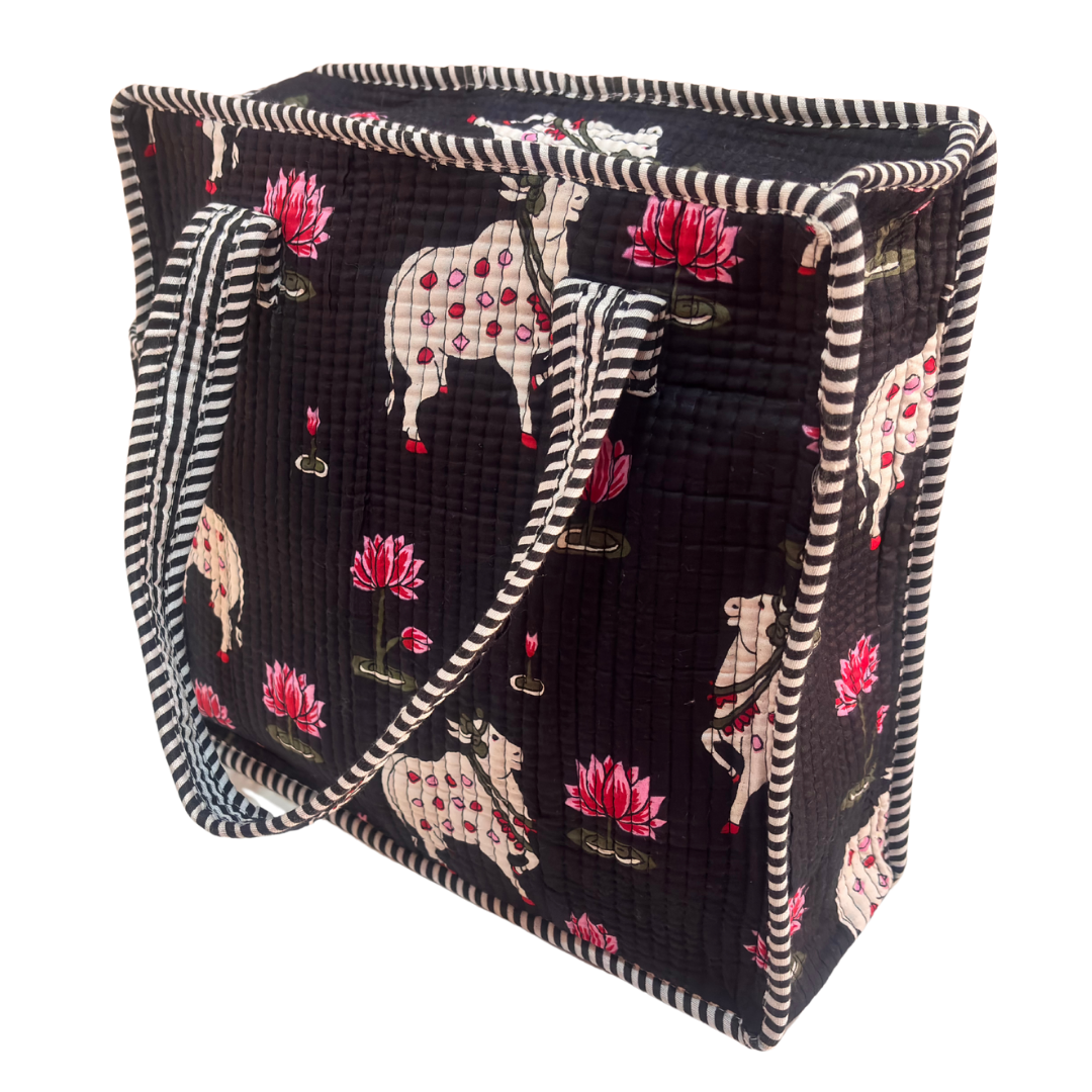 RajPadmini Handcrafted Quilted Cotton Ghar Se Mandir Edition - Tiffin & Pooja Carrier Collection