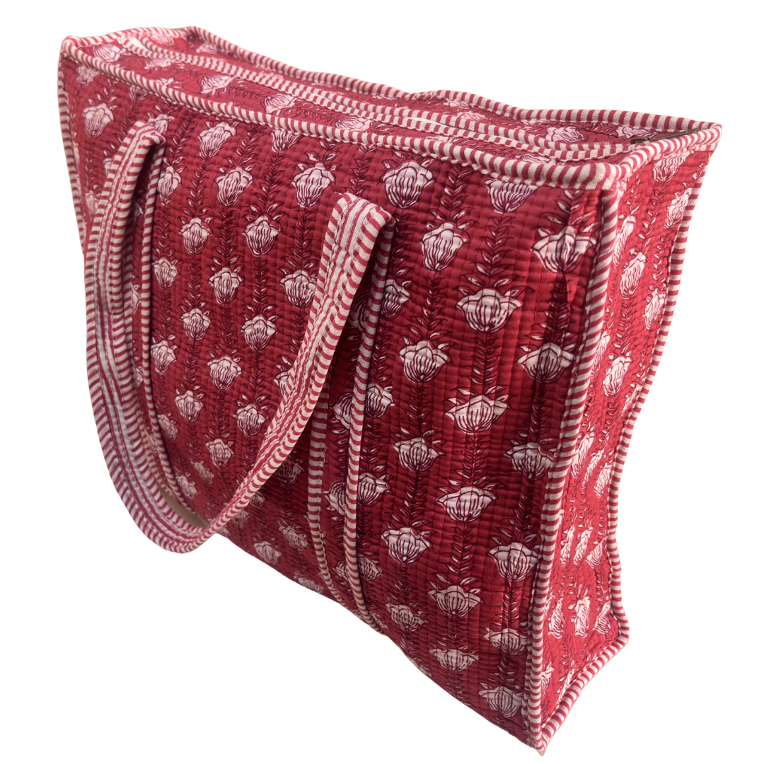 Quilted Cotton Shopping Tote Bag – Block Print, Handcrafted | The House of RajPadmini