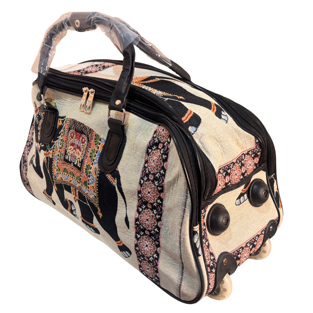 The House of RajPadmini Road Warrior Edition:- Waterproof Elephant Print Wheeled Travel Duffle Trolley Bag