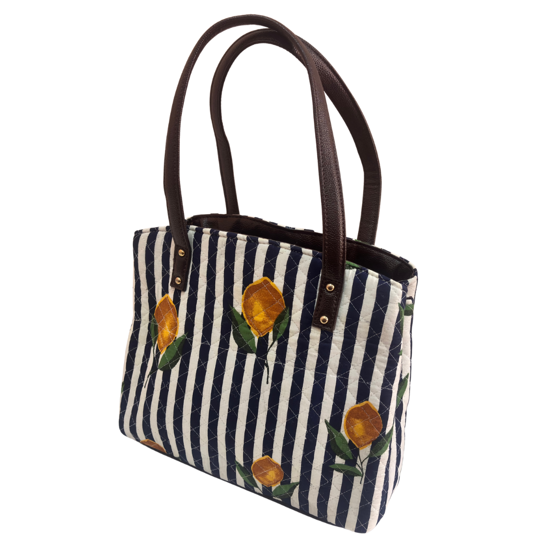 The House of RajPadmini Cross Quilted Cotton Tote Bag with Matching Pouch