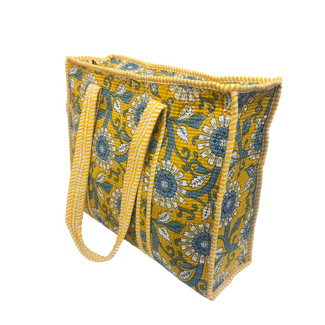 Artisan Quilted Bloom Cotton Tote - Handcrafted Shopping Companion
