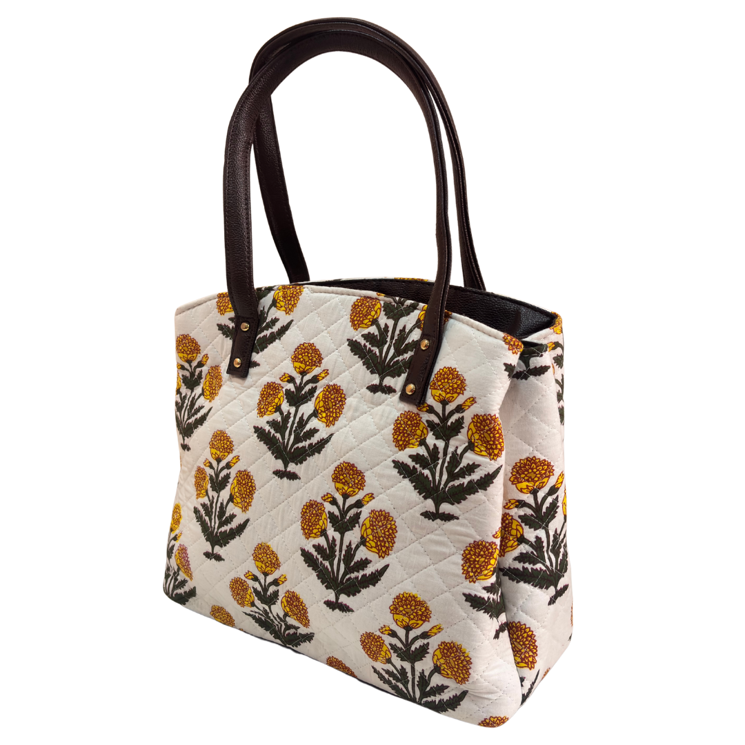 The House of RajPadmini Cross Quilted Cotton Tote Bag with Matching Pouch