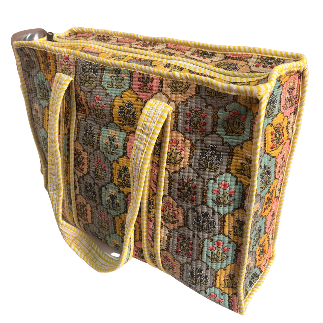 Artisan Quilted Bloom Quilted Cotton Tote - Handcrafted Shopping Companion