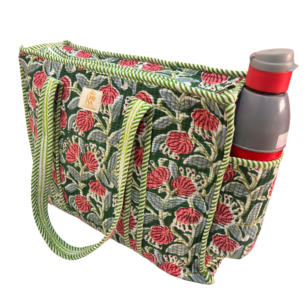 Artisan Quilted Bloom Quilted Cotton Tote - Handcrafted Shopping Companion