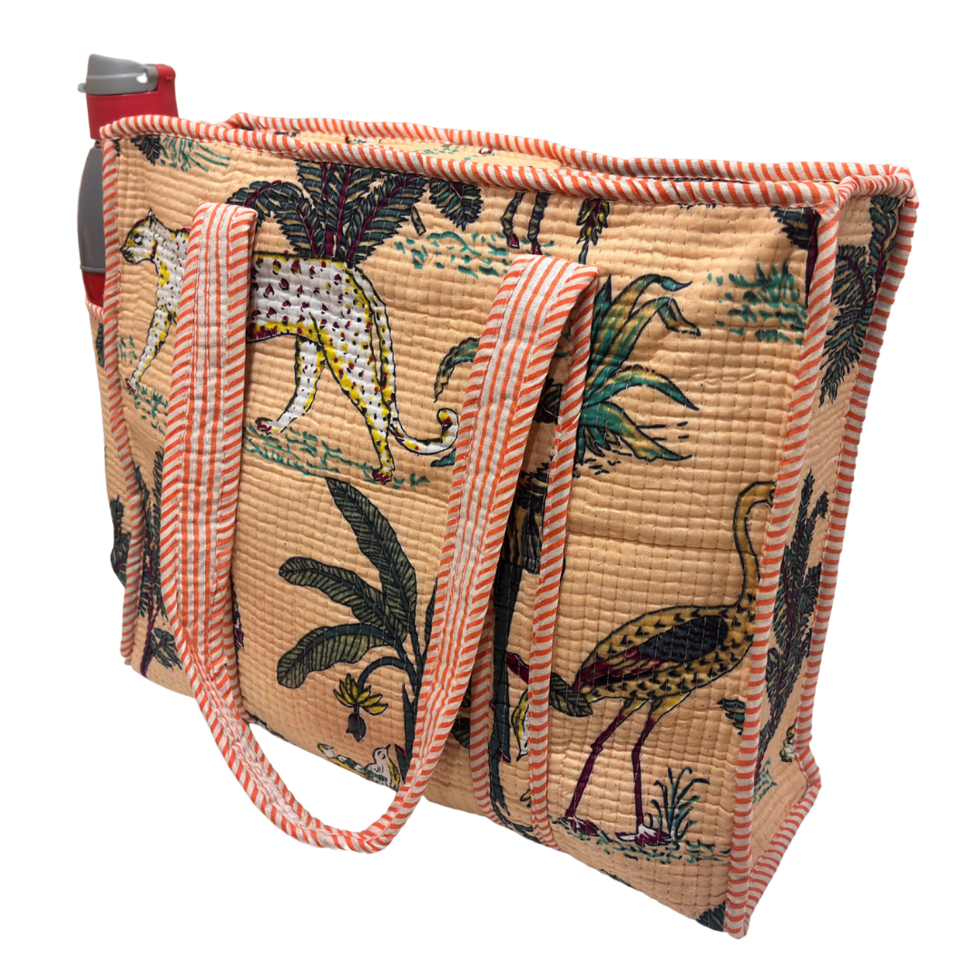 Artisan Quilted Bloom Quilted Cotton Tote - Handcrafted Shopping Companion