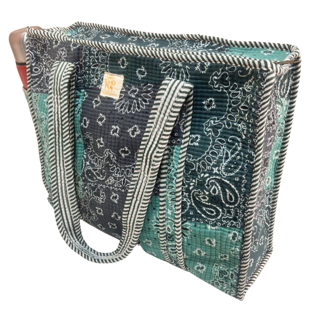 Artisan Quilted Bloom Quilted Cotton Tote - Handcrafted Shopping Companion