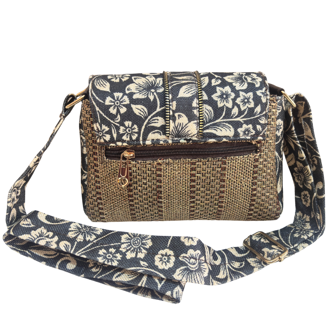 Handcrafted Jute Crossbody Sling Bag for Women — Double Partition Daily Sling with Cotton Lining | The House of RajPadmini