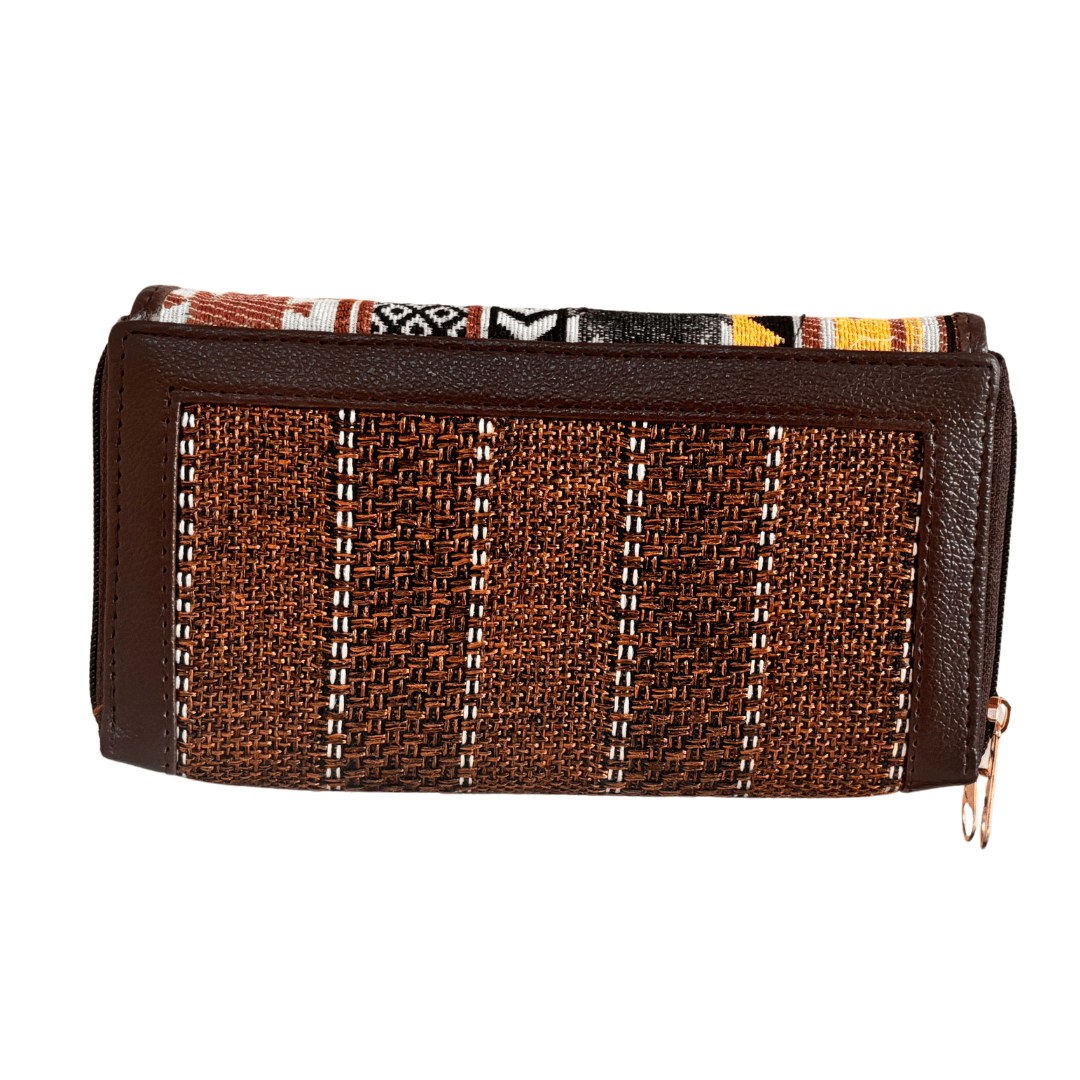 The Hamsafar Edition:- Women's Ethnic Rust Brown Jute Fabric Wallet with Double Partition