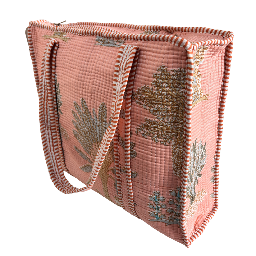 Artisan Quilted Bloom Quilted Cotton Tote - Handcrafted Shopping Companion