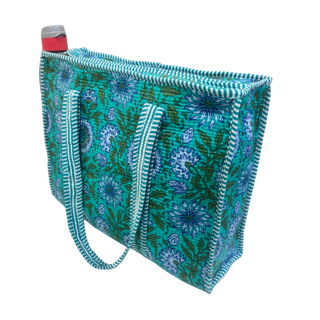Artisan Quilted Bloom Cotton Tote - Handcrafted Shopping Companion
