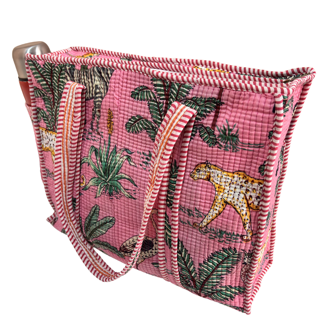 Artisan Quilted Bloom Quilted Cotton Tote - Handcrafted Shopping Companion