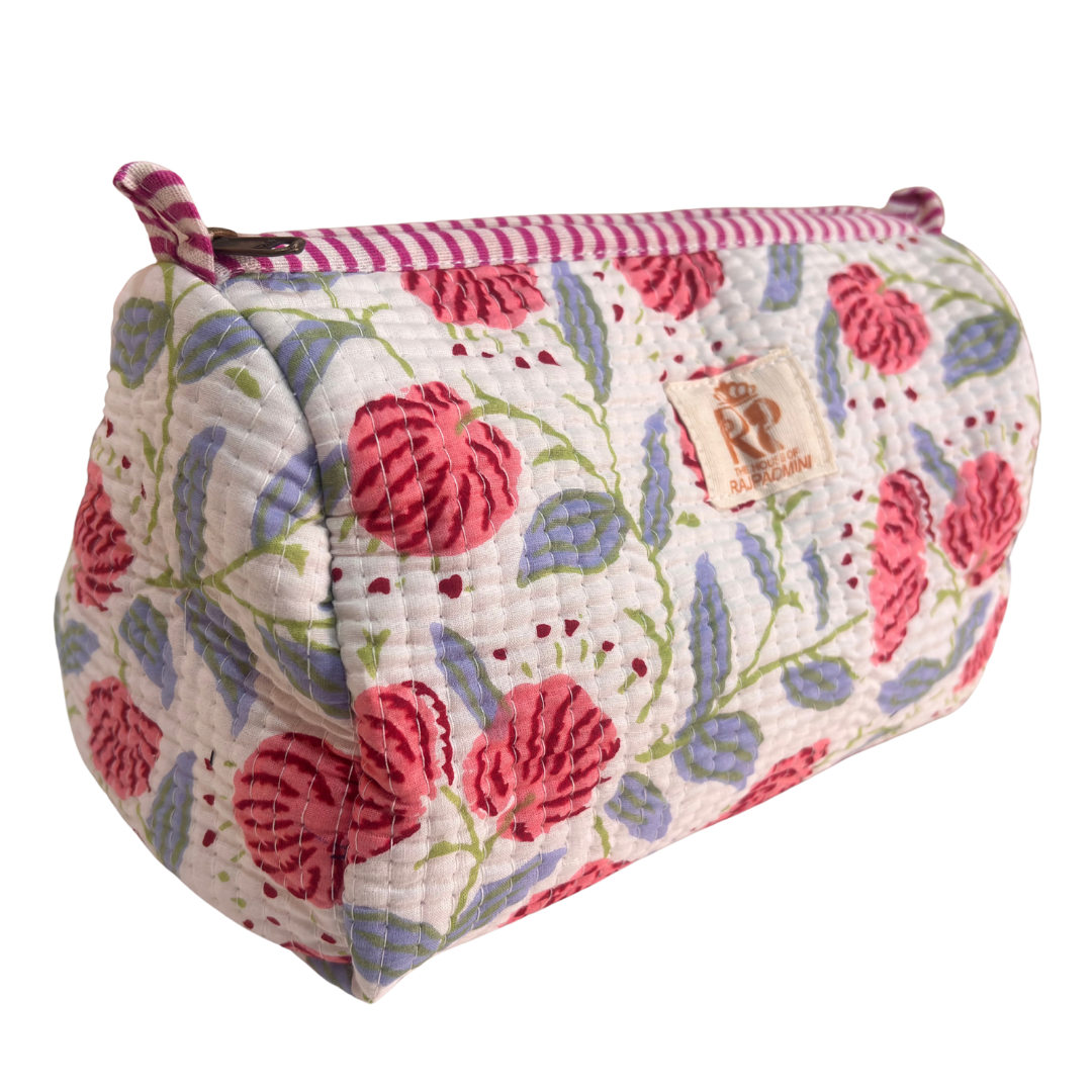 Quilted Cotton Travel Pouch Set of 3 – Waterproof Toiletry Organizer | Handcrafted in India