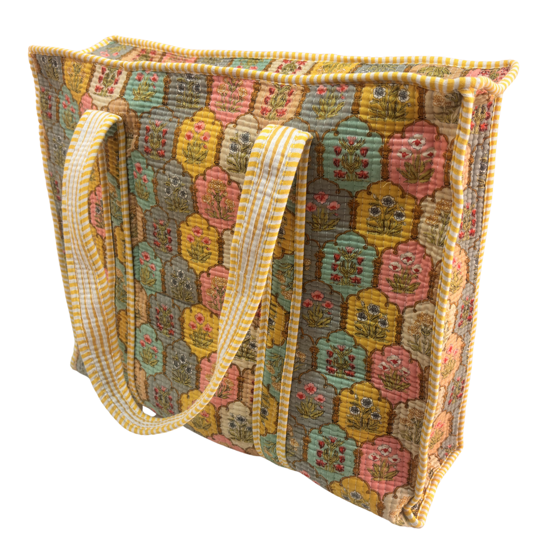 Quilted Cotton Shopping Tote Bag – Block Print, Handcrafted | The House of RajPadmini