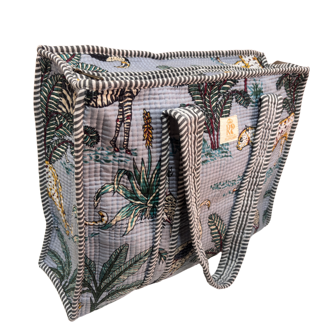 Artisan Quilted Bloom Quilted Cotton Tote - Handcrafted Shopping Companion