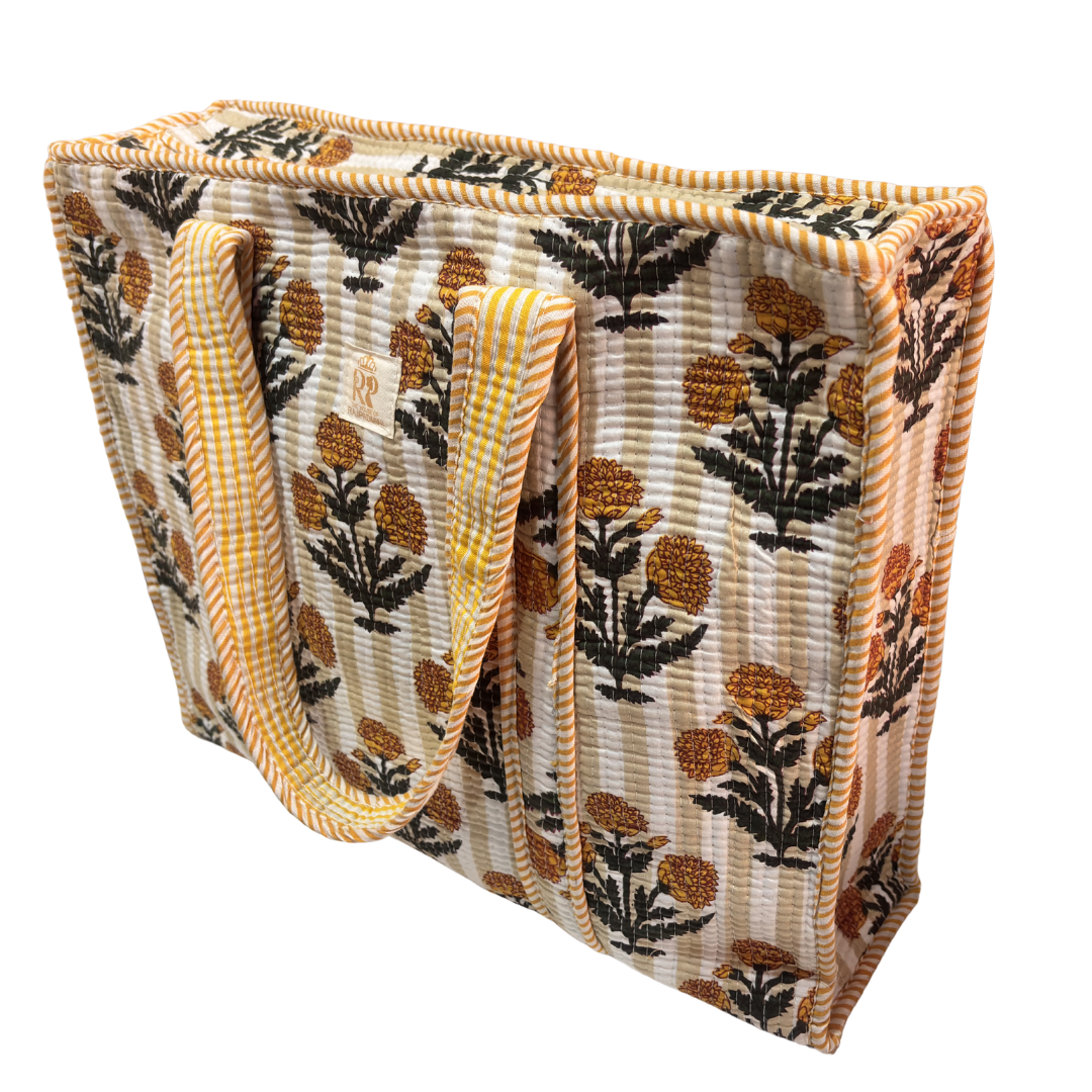 Quilted Cotton Shopping Tote Bag – Block Print, Handcrafted | The House of RajPadmini