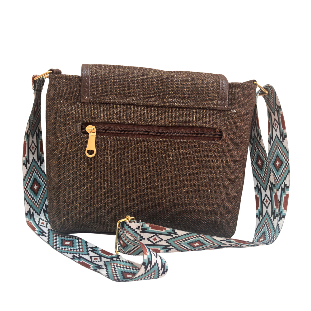 Medallion Embossed Jute Sling Bag