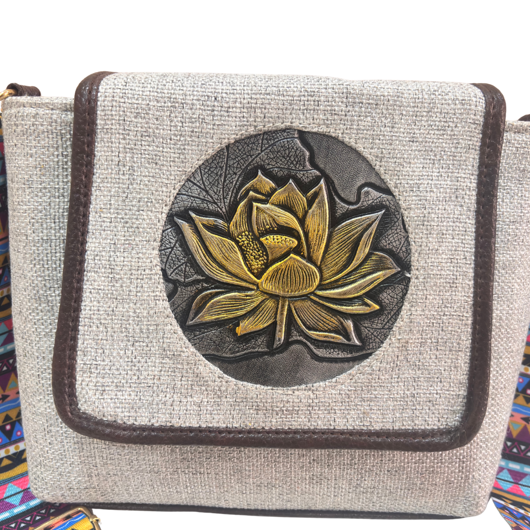Medallion Embossed Jute Sling Bag