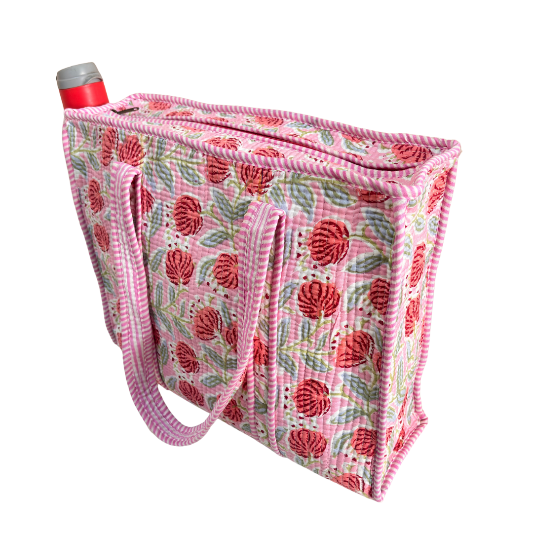 Artisan Quilted Bloom Cotton Tote - Handcrafted Shopping Companion